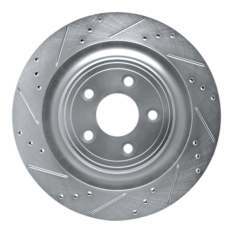 Jaguar XJ Brake Rotor (1) - Rear Left - R1 Concepts - Drilled & Slotted - Silver - `06-`15